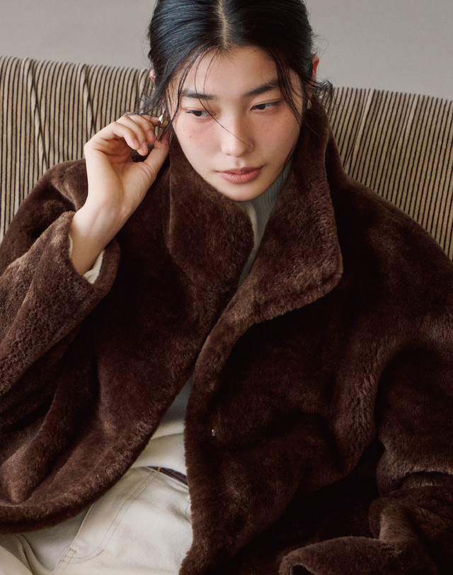 헤지스 여성 [HAVE HAZZYS][EXCLUSIVE] 밍크fur 페이크퍼 자켓 브라운 착용컷