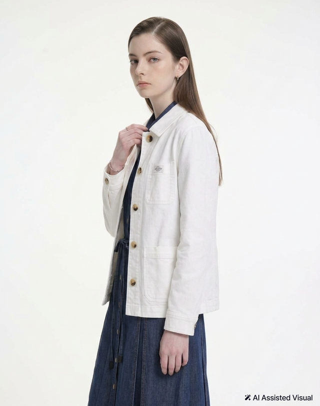 헤지스 여성 퍼티그 자켓 화이트 흰색 착용컷