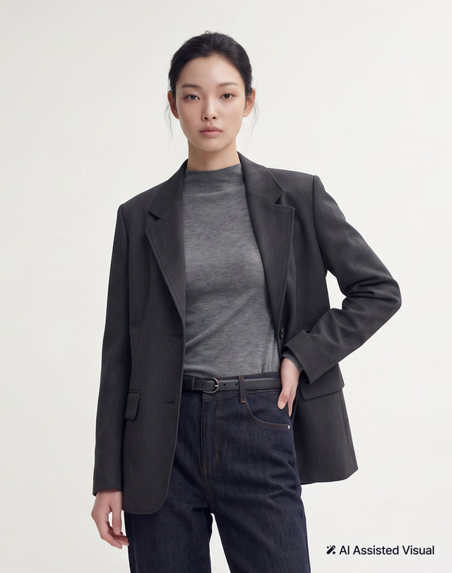 헤지스 여성 [수입소재] 에센셜 테일러드 자켓 차콜그레이 차콜 그레이 착용컷
