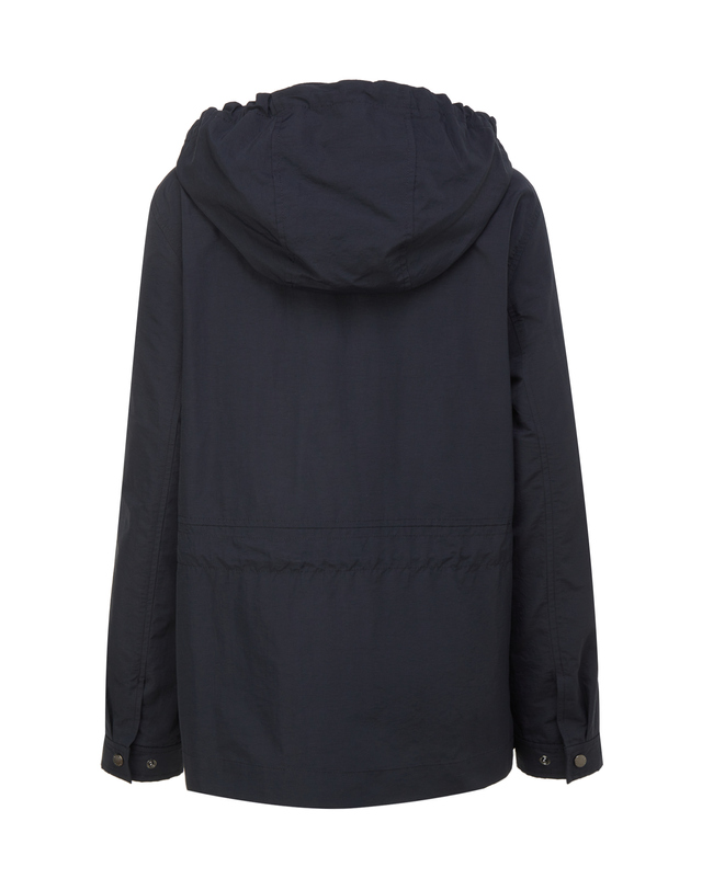헤지스 여성 탈착후드 사파리 하프 점퍼 네이비 착용컷