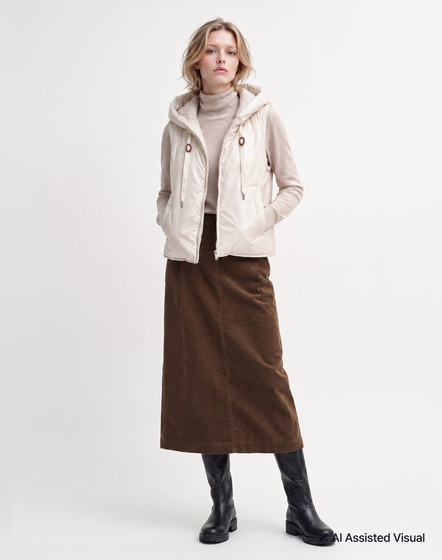 헤지스 여성 [NOVA-AERO] 후드 다운 베스트 아이보리 상세