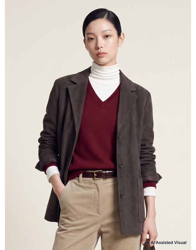 헤지스 여성 [나연미pick] 스웨이드패브릭 테일러드 자켓 다크브라운 진한 브라운 상세