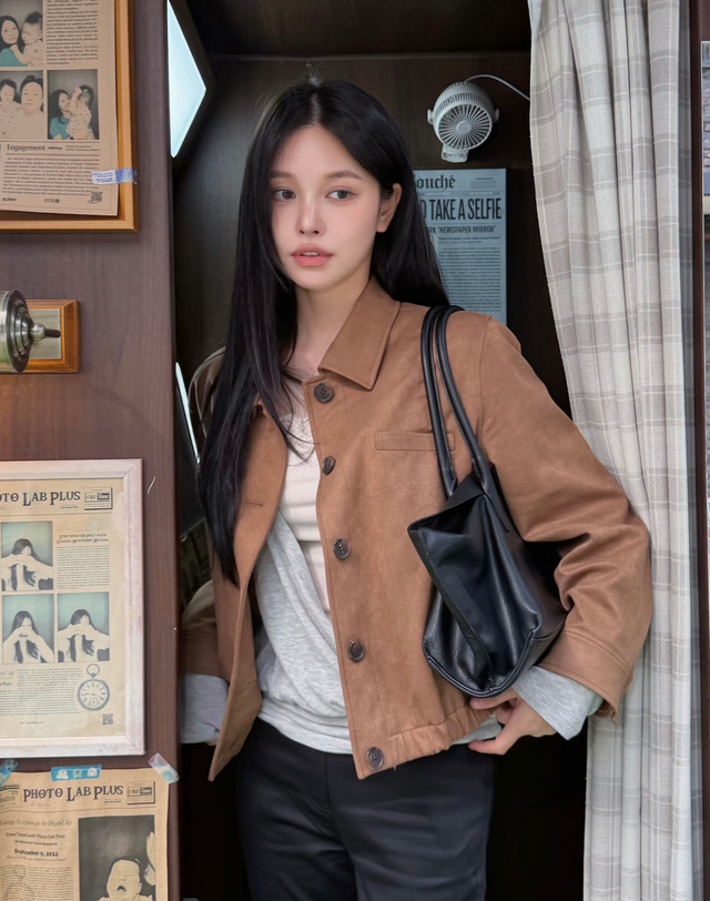 헤지스 여성 [나연미pick] 스웨이드패브릭 패디드 헤링턴 점퍼 다크베이지 진한 베이지 상세