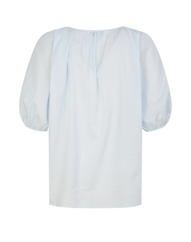 헤지스 여성 블루 셔링장식 면 반팔셔츠 블라우스 밝은 블루 상세
