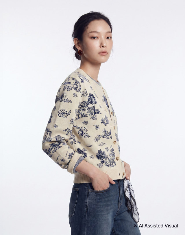 헤지스 여성 [FW Toile Collection] 뜨왈 코튼 가디건 라이트베이지 밝은 베이지 착용컷