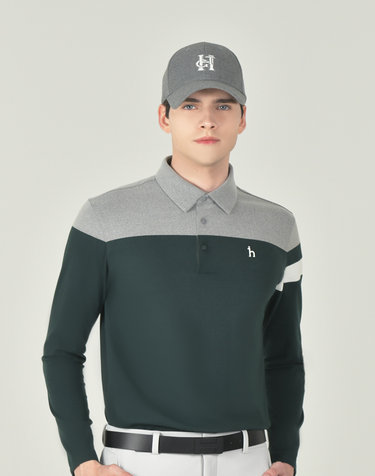[ONLINE EXCLUSIVE]그린 남성 기모 컬러블록 카라 티셔츠