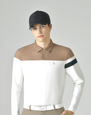 [ONLINE EXCLUSIVE]화이트 남성 기모 컬러블록 카라 티셔츠
