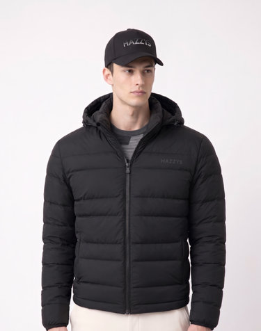 [ONLINE EXCLUSIVE] 블랙 남성 후드 덕다운 패딩 점퍼
