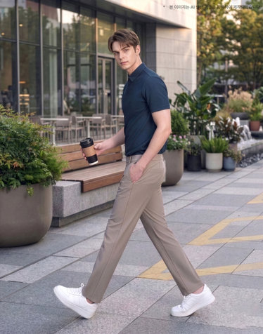 베이지 남성 듀얼무브 레귤러핏 팬츠