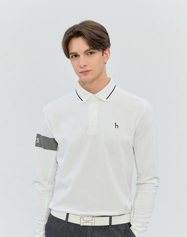 [ONLINE EXCLUSIVE]화이트 남성 소매 로고 포인트 긴팔 카라 티셔츠