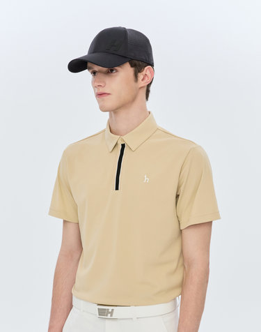 [ONLINE EXCLUSIVE] 베이지 남성 플래킷 배색 카라 반팔 티셔츠