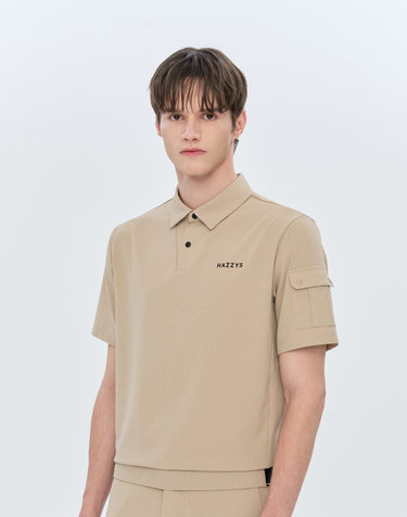 [LF몰 단독] 베이지 남성 에어홀 소매 포켓 카라 반팔 티셔츠