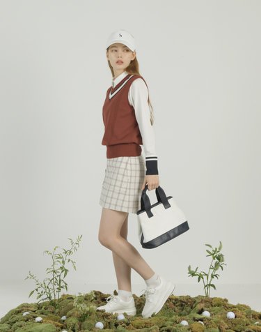 아이보리 여성 가죽배색 코튼 토트백