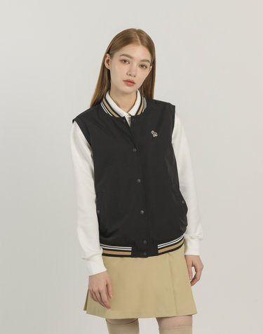 [ONLINE EXCLUSIVE] 블랙 여성 우븐 집업 베스트 점퍼
