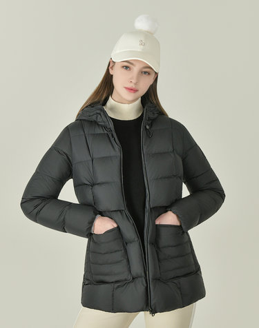 [ONLINE EXCLUSIVE] 네이비 여성 포켓 배색 다운 점퍼