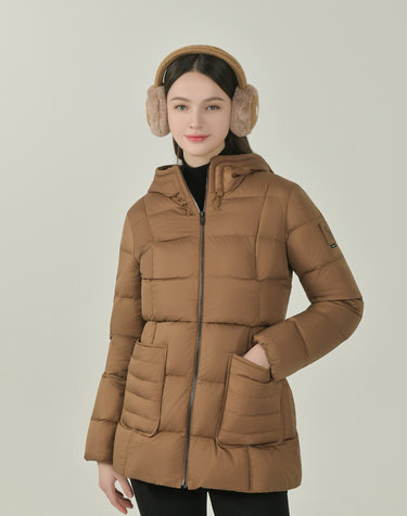 [ONLINE EXCLUSIVE] 브라운 여성 포켓 배색 다운 점퍼