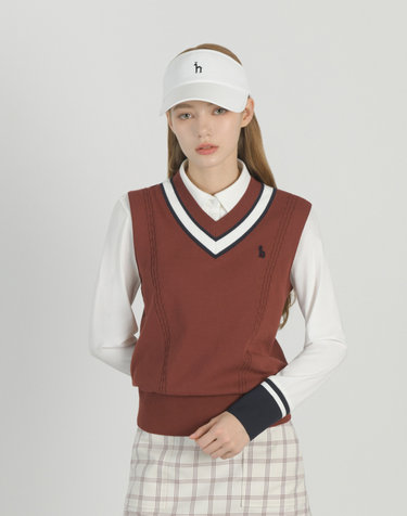 [가격인하]와인 여성 케이블 홑겹 니트 베스트