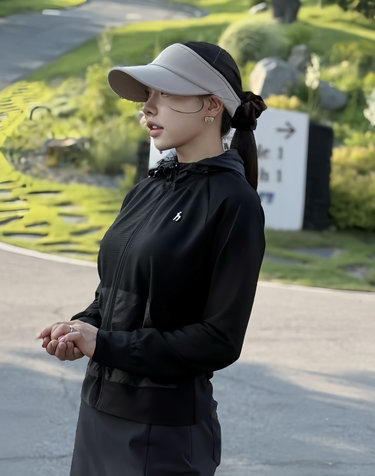 블랙 여성 스트라이프 집업 티셔츠