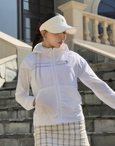 화이트 여성 스트라이프 집업 티셔츠