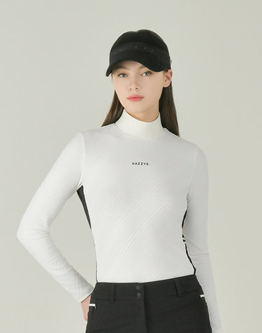 아이보리 여성 AR 기모 자카드 하이넥 티셔츠