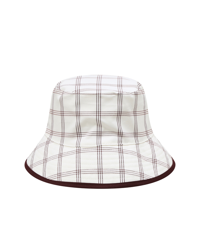 헤지스 골프 여성 버건디 여성 체크 버킷햇 진한 와인 착용컷