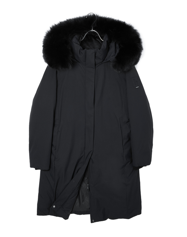헤지스 골프 여성 블랙 여성 폭스 퍼 롱 다운 코트 상세