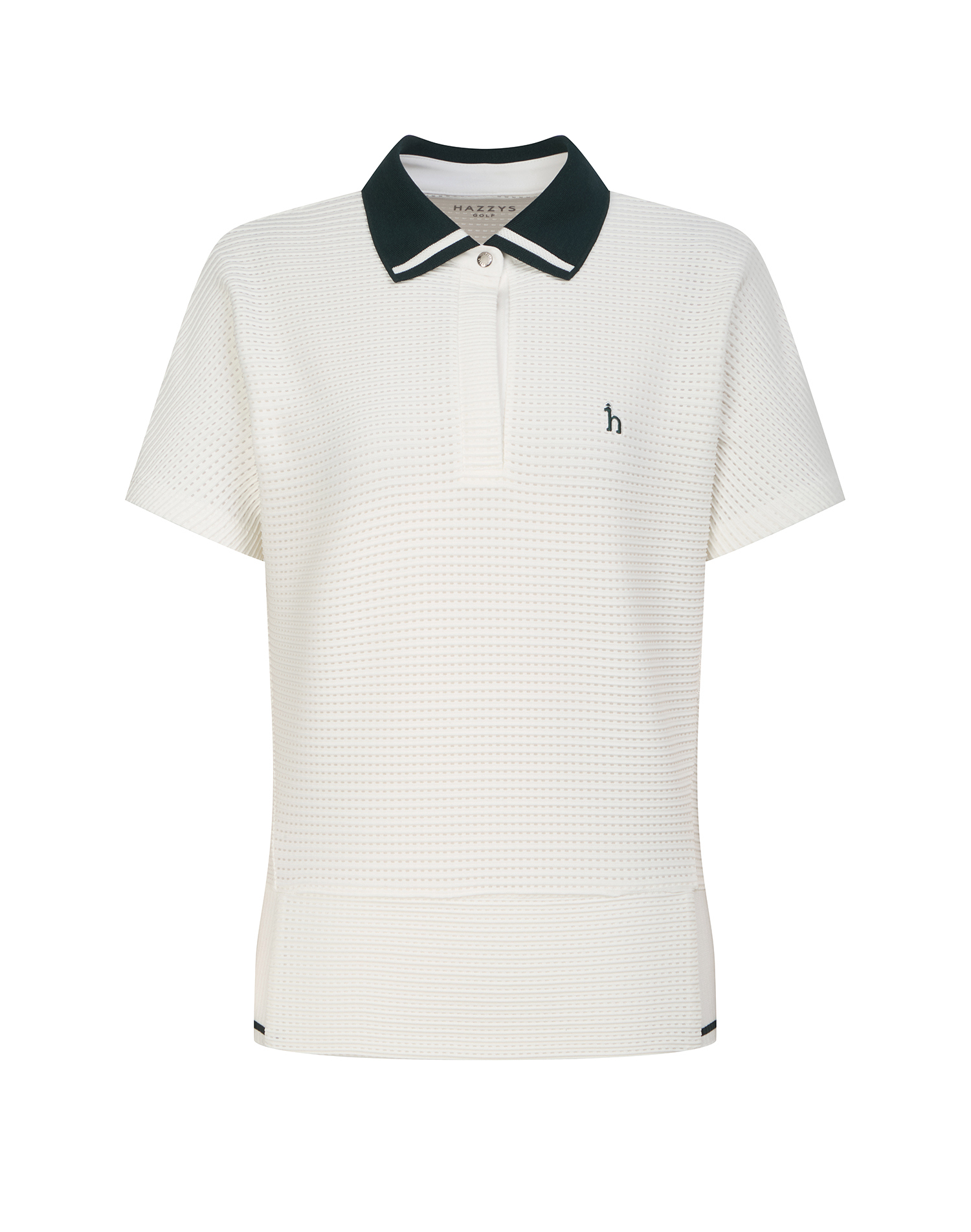 Áo thun nữ tay ngắn phối lưới màu ngà voi, cổ áo tương phản. — Hazzys | Seoul Golf Fashion