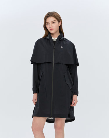 [시즌오프]블랙 여성 케이프 레인 코트