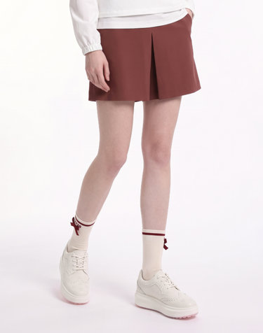 버건디 여성 백 플리츠 큐롯