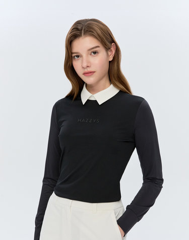 블랙 여성 냉감 슬림핏 카라 티셔츠