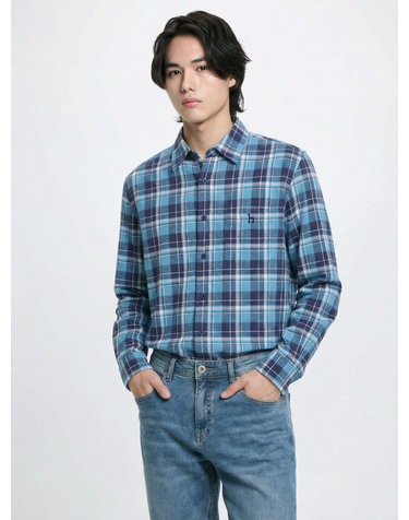 블루 타탄 체크 셔츠
