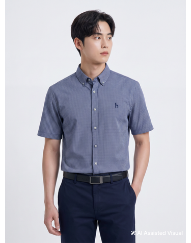네이비 뱀부 혼방 반팔 셔츠