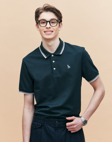 [AIRY TWILL] 그린 더블 팁 배색 카라 티셔츠