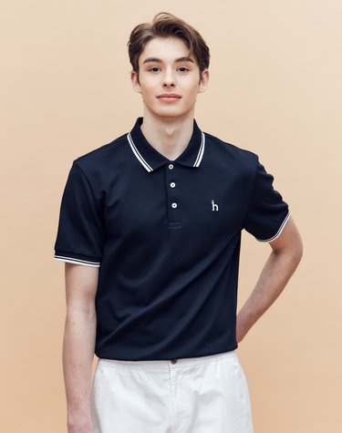[AIRY TWILL] 네이비 더블 팁 배색 카라 티셔츠