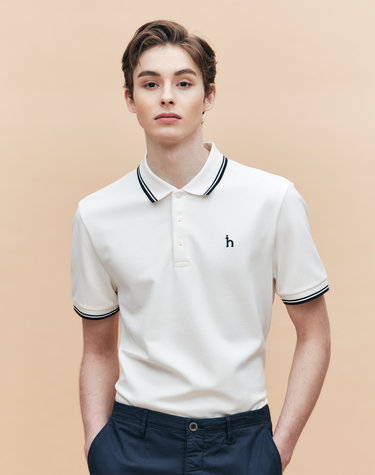 [AIRY TWILL] 오프화이트 더블 팁 배색 카라 티셔츠