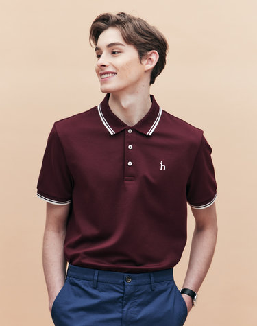 [AIRY TWILL] 와인 더블 팁 배색 카라 티셔츠