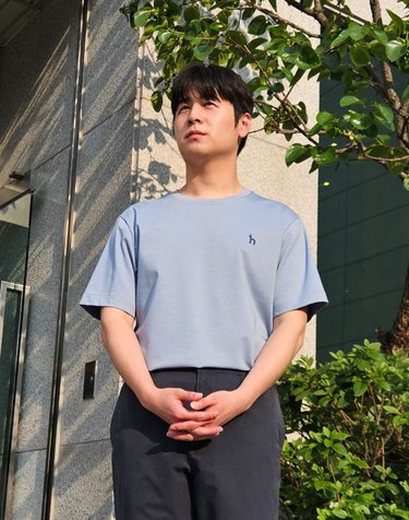 [PREMIER COOL] 블루 반팔 크루넥 티셔츠