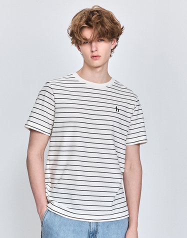 [AIRY TWILL] 화이트 트윌조직 스트라이프 반팔 티셔츠