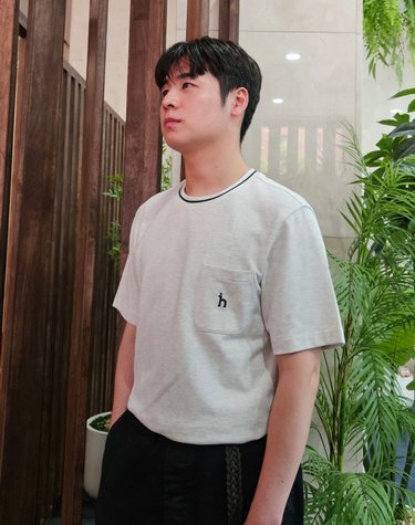 [쿨링원단] 오트밀 피케조직 반팔 크루넥 티셔츠