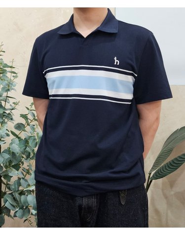 네이비 냉감 오픈카라 피케 티셔츠
