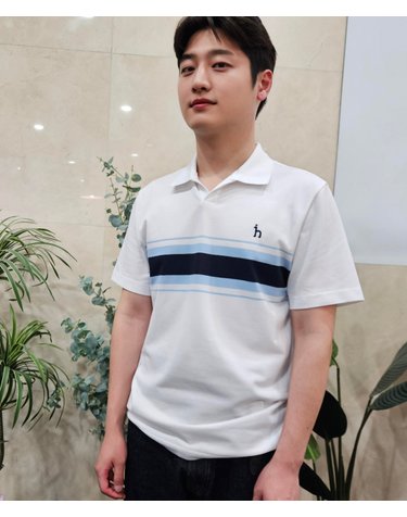 [단독특가] 화이트 냉감 오픈카라 피케 티셔츠