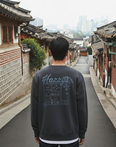 차콜그레이 자수 면 긴팔티셔츠