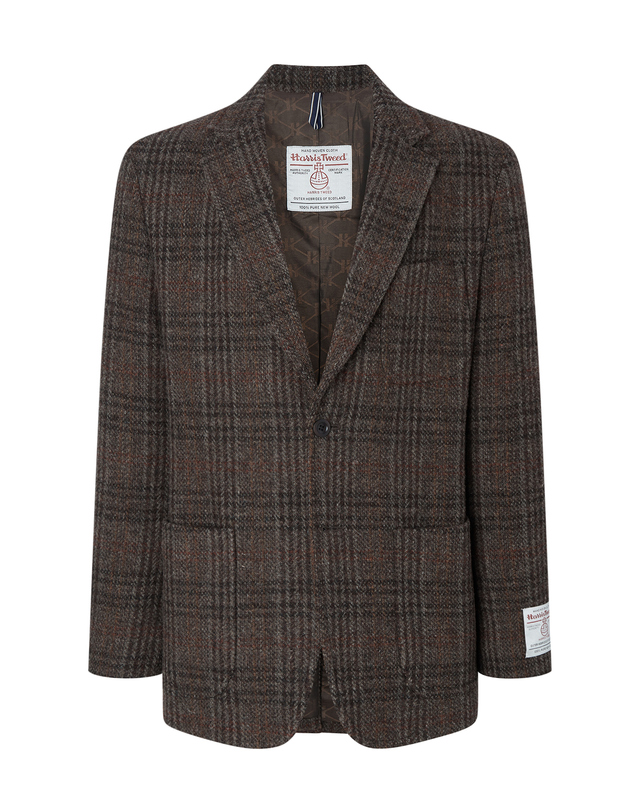 헤지스 남성 [HARRIS TWEED] 브라운 트위드 헤링본 울 자켓 착용컷