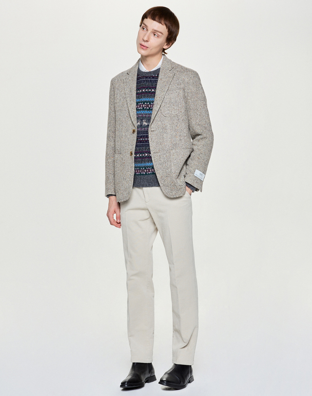 헤지스 남성 [MOLLY & SONS TWEED] 베이지 멜란지 울 자켓 진한 베이지 착용컷