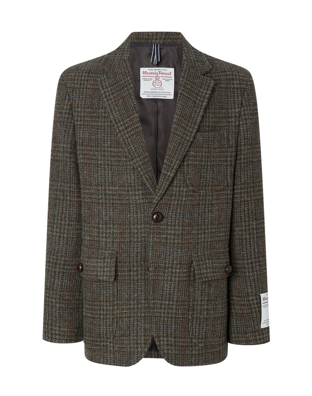 헤지스 남성 [HARRIS TWEED] 카키 체크 울 자켓 진한 카키 상세