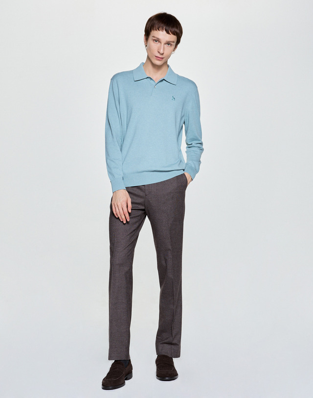 헤지스 남성 [STRAIGHT] 브라운 투톤 조직 슬랙스 착용컷