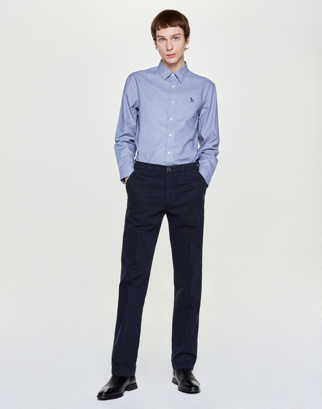 헤지스 남성 네이비 마이크로 체크 셔츠 착용컷