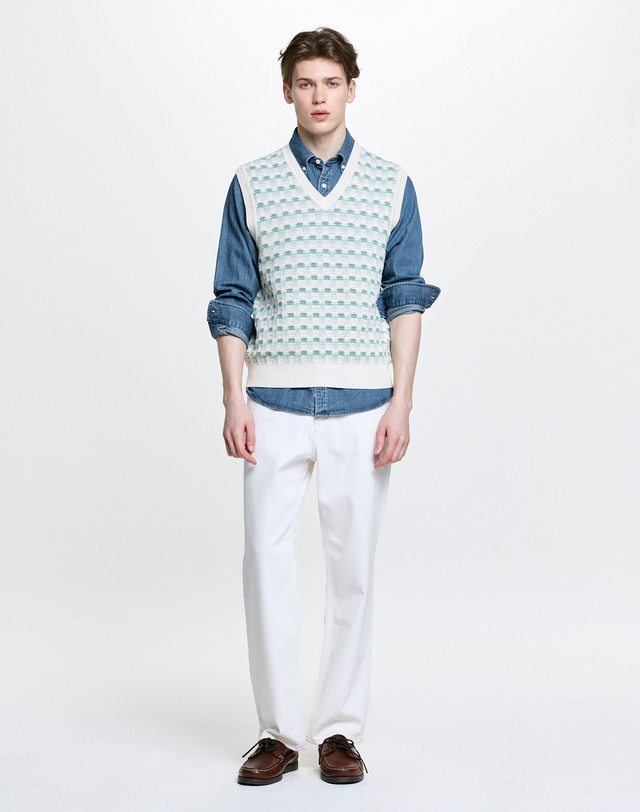 헤지스 남성 [COLLECTION]아티잔 자카드 베스트 밝은 청록 상세