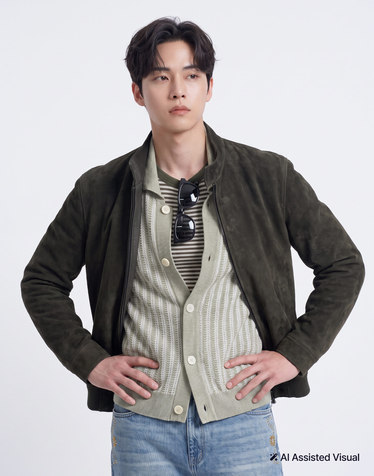 [Baron]라이더 카키 스웨이드 점퍼