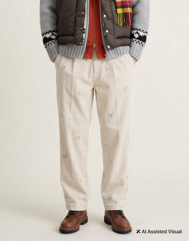 [PLEATS RELAXED] 베이지 엠브로이더 코듀로이 팬츠